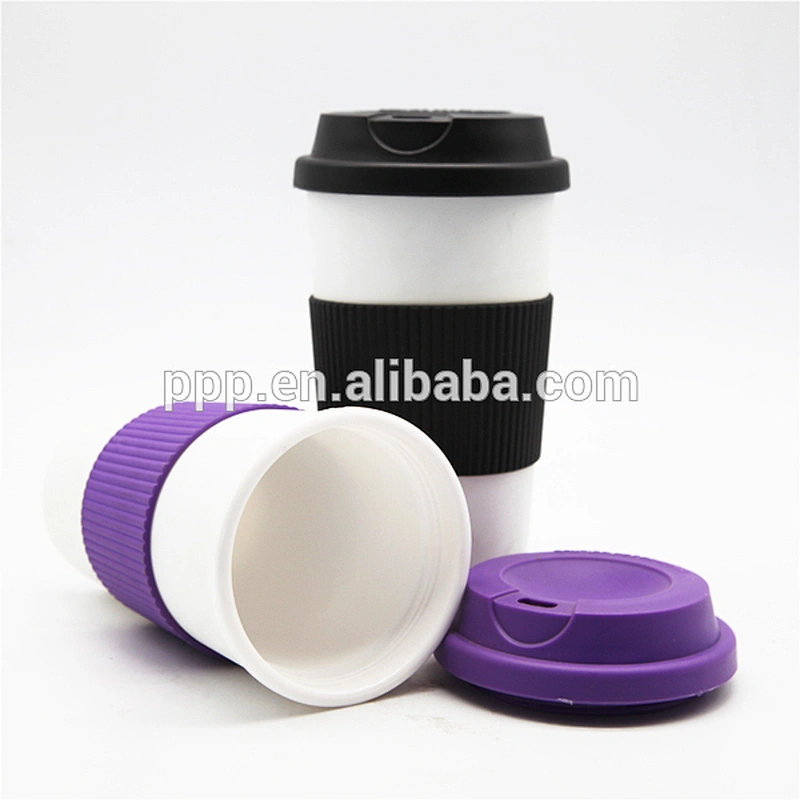 2017 Hot Sell 12oz/16oz/24oz Double Wall PP Body And Lid Coffee Mug TPR Sleeve BPA Free