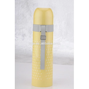 500ml 18/8 double wall stainless steel vacuum flask with plastic ring and strap