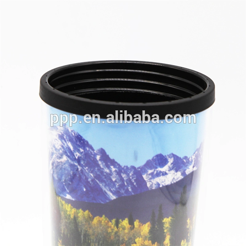 Fashion 450ml Standard Double Wall PP New Material Promotional AD Insulated Auto Mug With Inserted Drawing Paper Anti Proof Lid