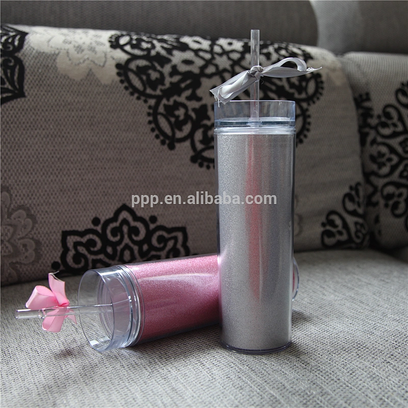 Hot Selling 16oz mug insert DIY paper,OEM acrylic skinnycup with spill proof lid and straw