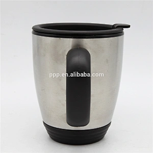 new style food grade double wall inner plastic outer stainless steel travel mug with handle