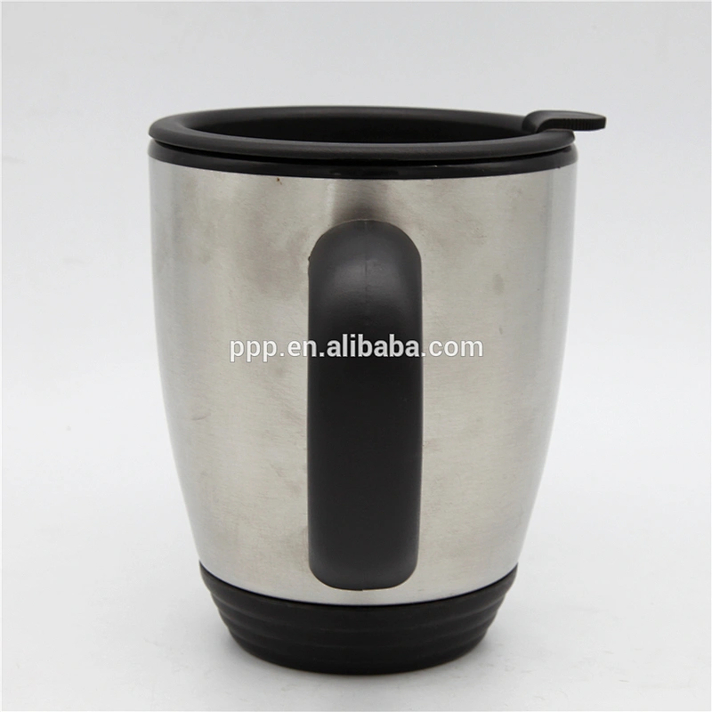 new style food grade double wall inner plastic outer stainless steel travel mug with handle