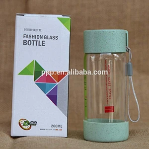 Borosilicate Glass Sports Water Bottle Stainless cheap bottle with carrying string