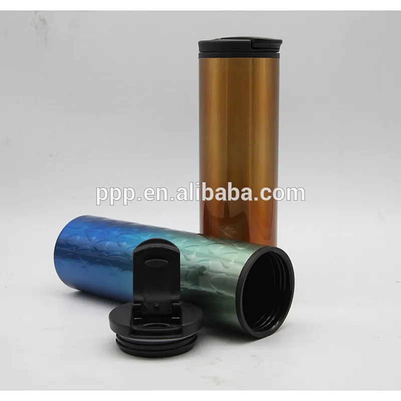 Double wall outer stainless steel inner plastic water bottle with flip top