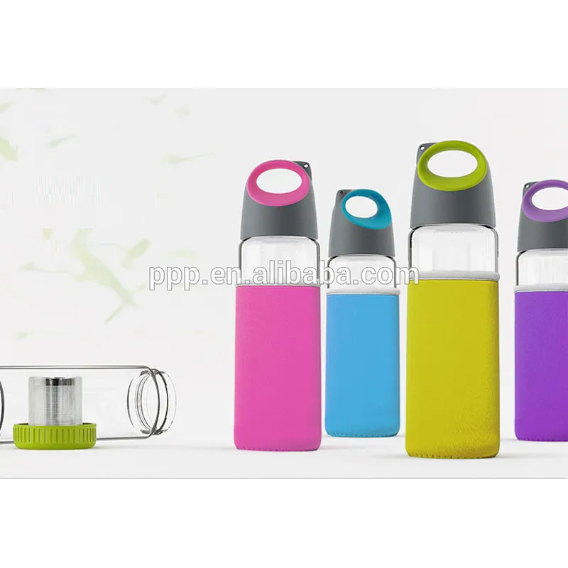 BPA free Custom Borosilicate Glass Sports Water Bottle Stainless Infuser Manufacturer