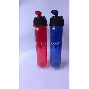 450ml food grade BPA free factory direct wholesale logo customized double wall plastic bottle with straw and fixed handle