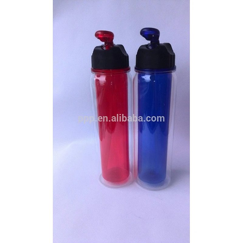 450ml food grade BPA free factory direct wholesale logo customized double wall plastic bottle with straw and fixed handle