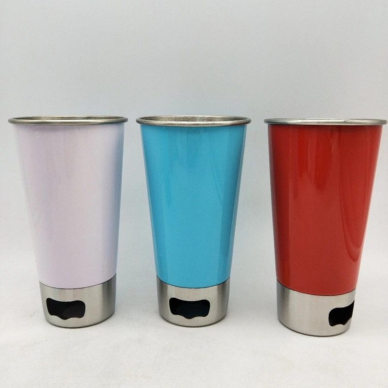 2017 new design 18/8 single wall stainless steel beer cup with beer opener