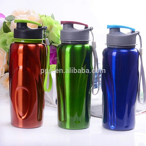 single wall stainless steel sports water bottle with large capacity and fixed handle/flip top lid
