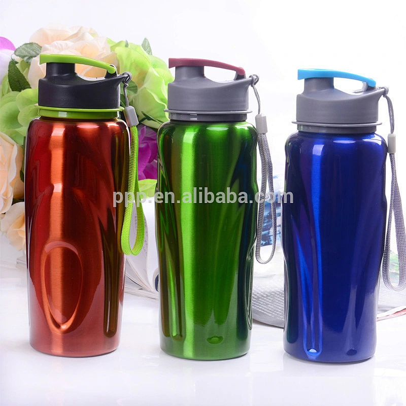 single wall stainless steel sports water bottle with large capacity and fixed handle/flip top lid