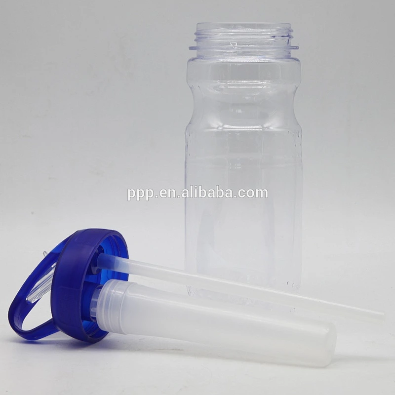 BPA free single wall plastic water bottle with handle and straw
