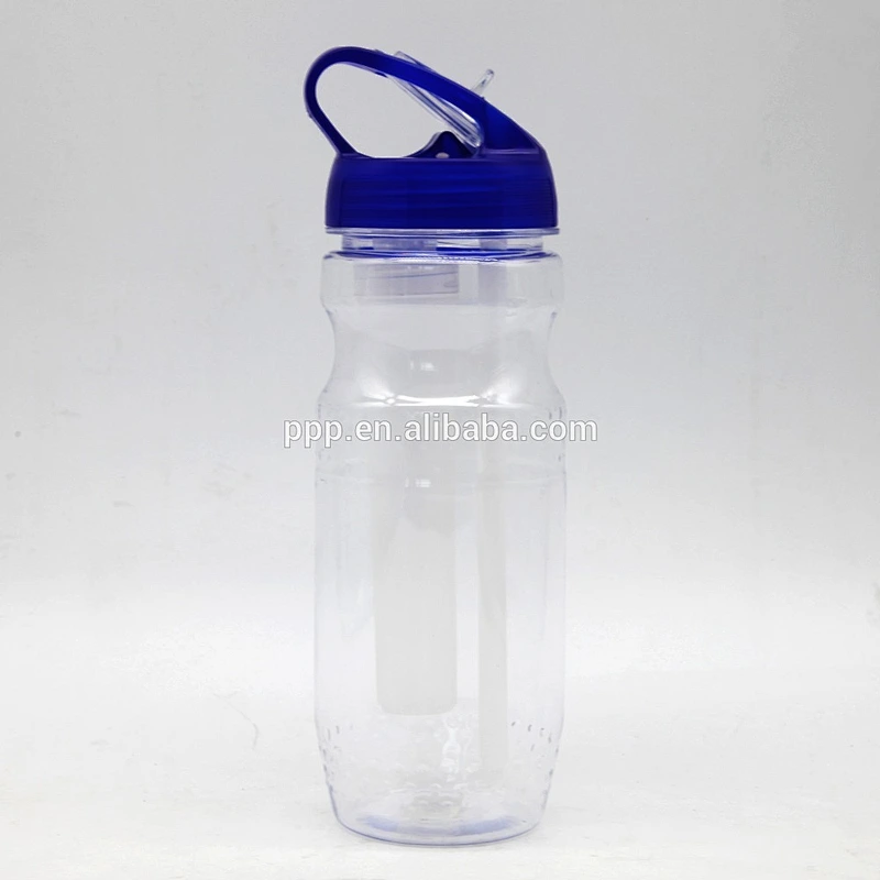 BPA free single wall plastic water bottle with handle and straw