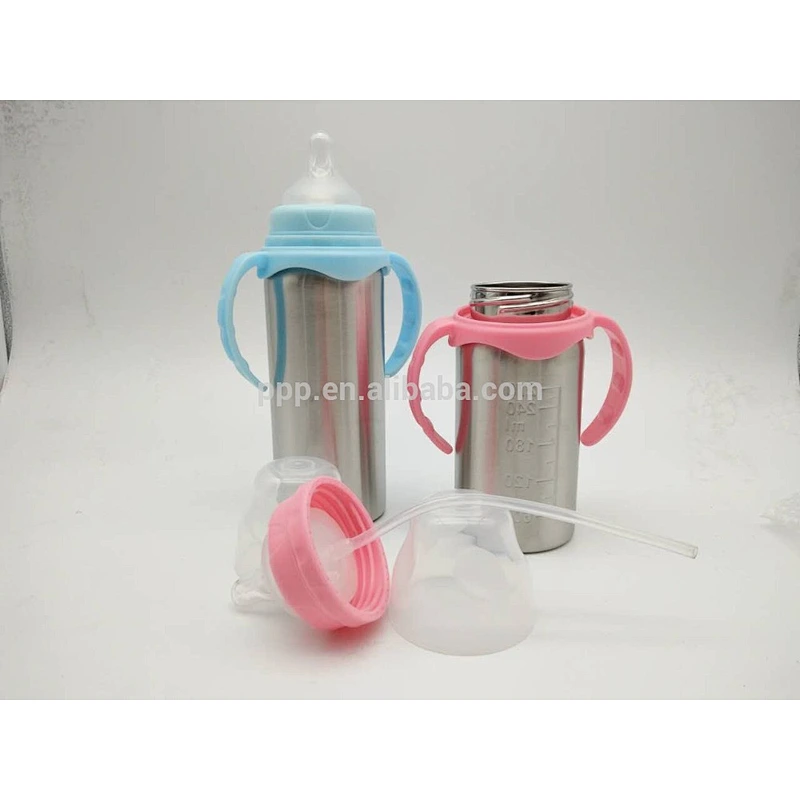 280ml/350ml double wall stainless steel 100% leakproof kid's feeding bottle with fixed handle and scale