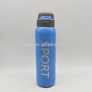 500ml double wall stainless steel logo customized sports water bottle with flip top lid and straw/color optional