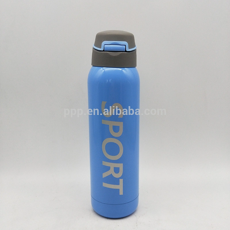 500ml double wall stainless steel logo customized sports water bottle with flip top lid and straw/color optional