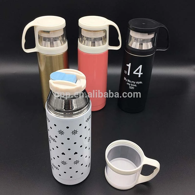 350ml creative double wall bullet stainless steel vacuum flask with transparent handle cup