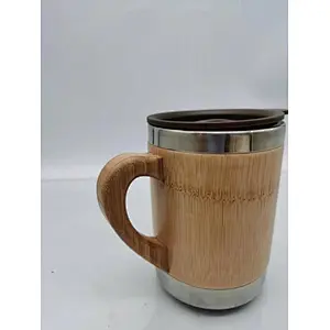 stainless steel vacuum insulated bottle with bamboo body mug