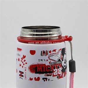 single wall stainless steel sports water bottle with wide mouth and flip top lid/tumbler with fixed handle and cute design