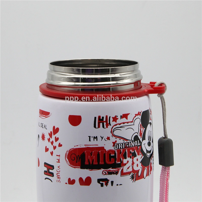 single wall stainless steel sports water bottle with wide mouth and flip top lid/tumbler with fixed handle and cute design