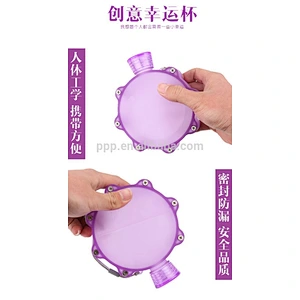 factory wholesale 300ml single wall plsatic logo customized flat water bottle with handle/color optional/portable
