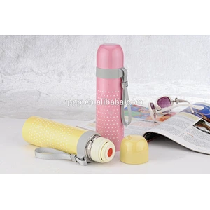 500ml 18/8 double wall stainless steel vacuum flask with plastic ring and strap