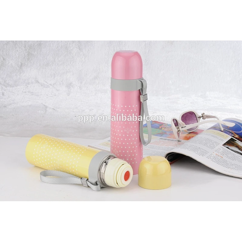500ml 18/8 double wall stainless steel vacuum flask with plastic ring and strap