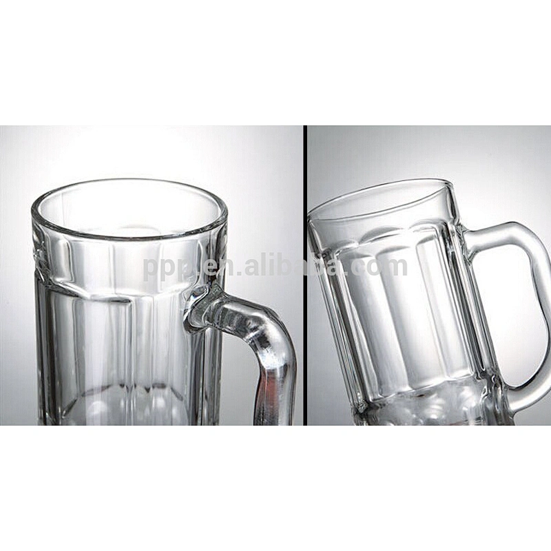 factory direct wholesale Hand Made Clear Glass Beer Mug With Customized Logo and fixed handle