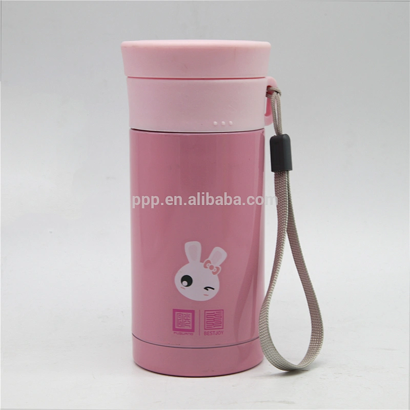 260ml/350ml double wall high-quality stianlss steel logo customized thermos vacuum flask with wrist strap and double lids