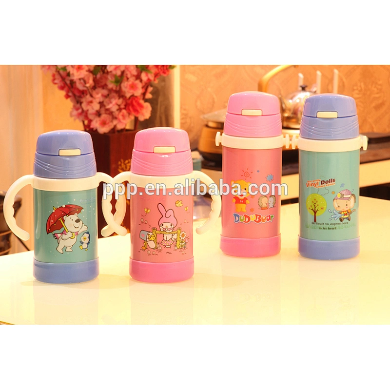 Double wall stainless steel kid water bottle with handle and straps