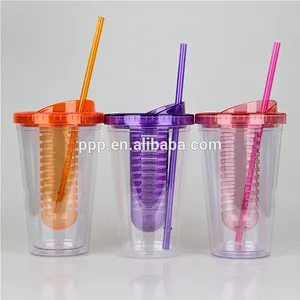 Wholesale custom double wall plastic sports water Tritan bottle with tea filter and straw
