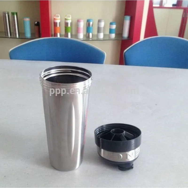 Protein Shake Stainless Steel Water Bottle With Logo and plastic mesh/milk shaker bottle