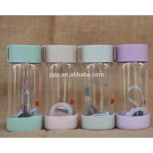 Borosilicate Glass Sports Water Bottle Stainless cheap bottle with carrying string