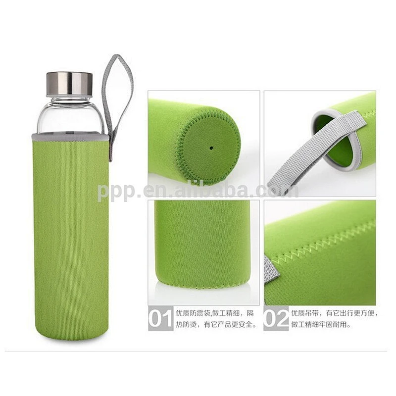 280ml hot selling healthy leak-proof crystal glass insulate sports bottle with sleeve
