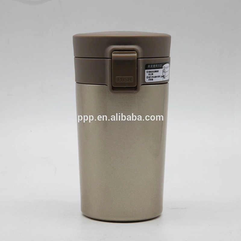 Double wall stainless steel water bottle/vacuum mug with flip top cap and snap closure