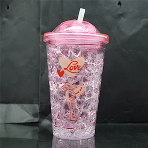 500ml Hot sell pink color ice cube tumbler cute leopard cartoon ice fruit juice bottle