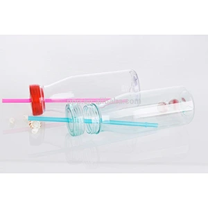 350ml/500ml food grade BPA free factory direct wholesale logo customized single wall plastic bottle with straw