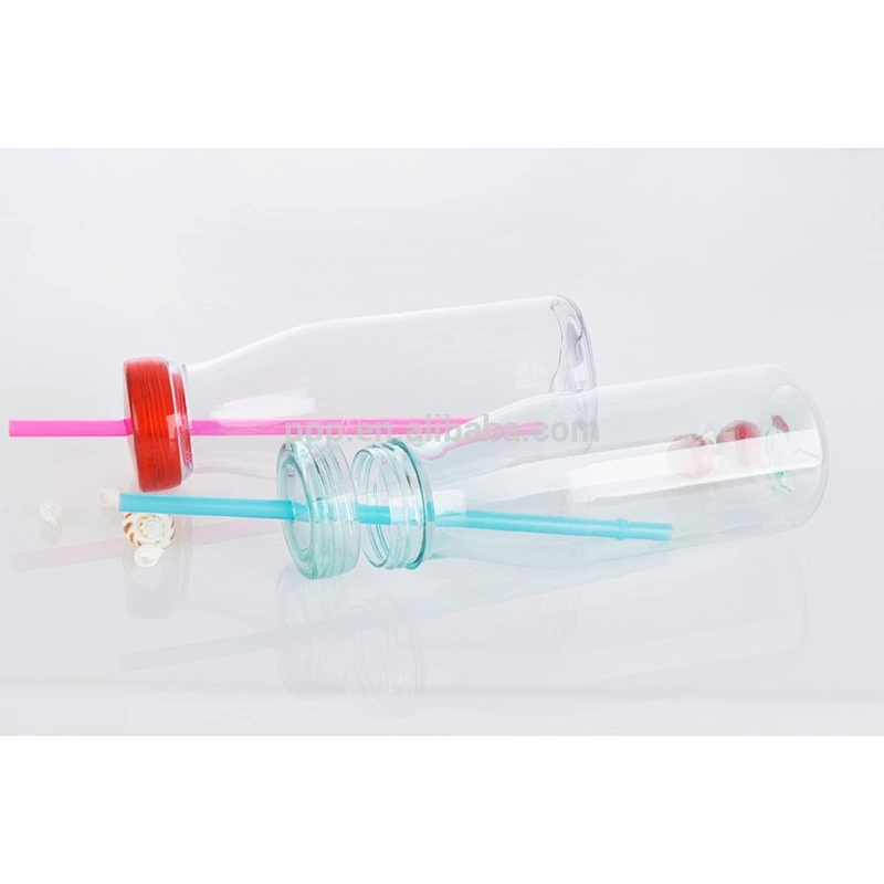 350ml/500ml food grade BPA free factory direct wholesale logo customized single wall plastic bottle with straw
