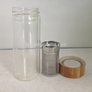 double-wall glass flask with bamboo lid