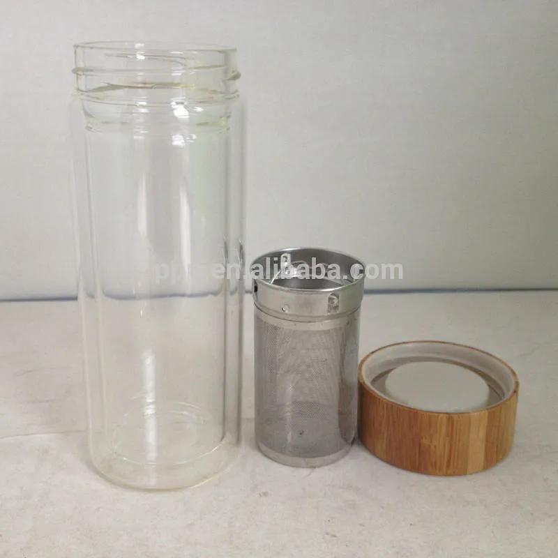 double-wall glass flask with bamboo lid