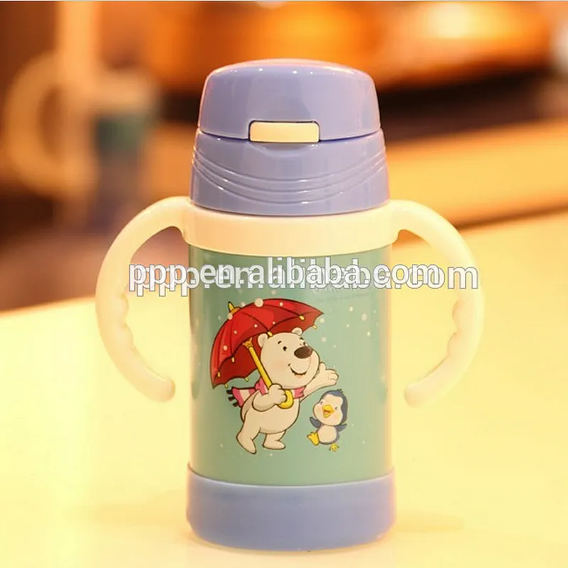 Double wall stainless steel kid water bottle with handle and straps