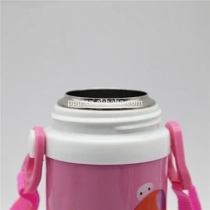 Pink heat transfer double wall stainless steel vacuum water bottle with strap and straw for girl