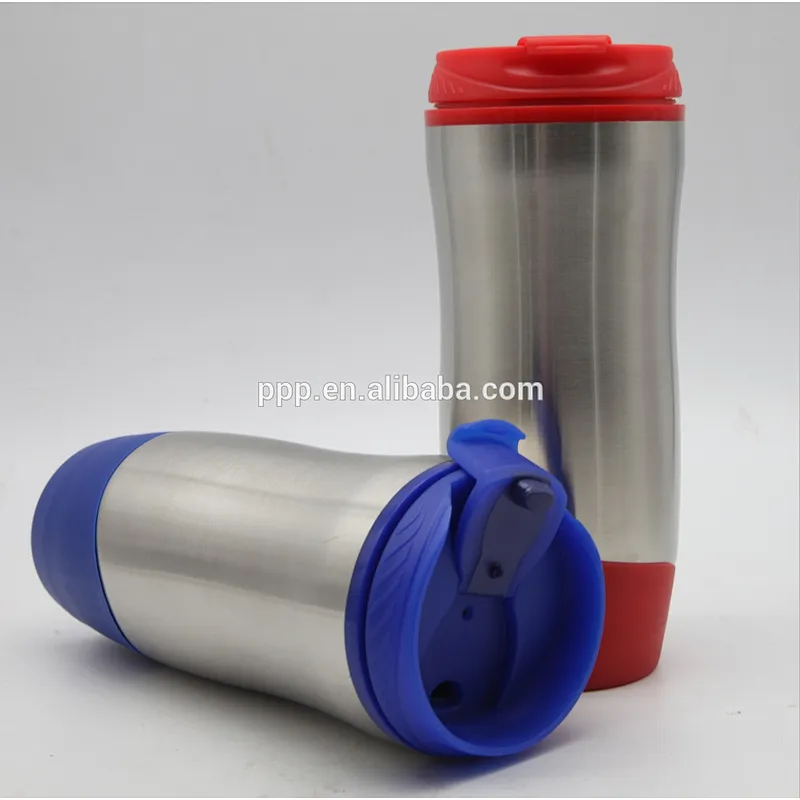 Double wall inner plastic outer stainless steel water bottle with lid