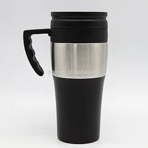 inner plastic outer stainless steel logo customized auto mug with fixed handle