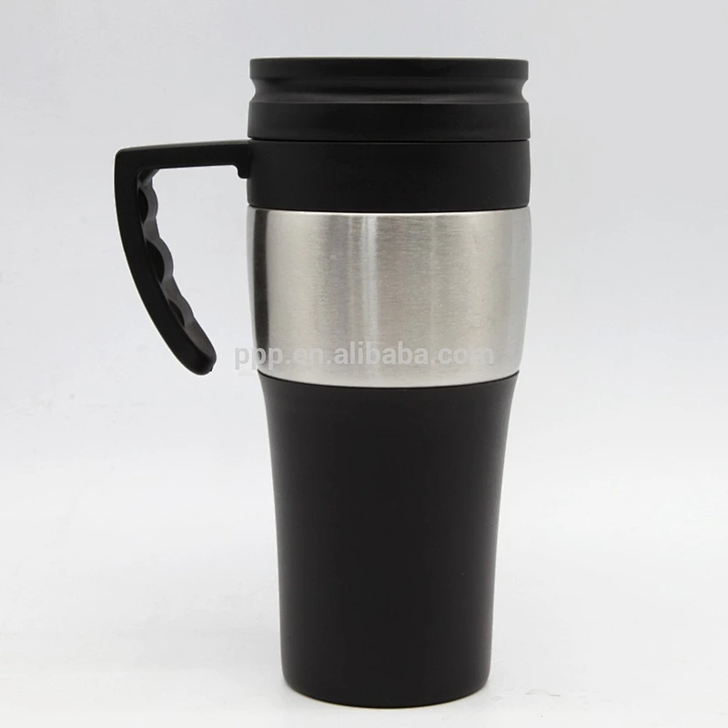 inner plastic outer stainless steel logo customized auto mug with fixed handle