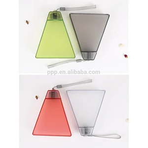 factory wholesale 260ml single wall plsatic logo customized Triangular flat water bottle with handle/color optional/portable