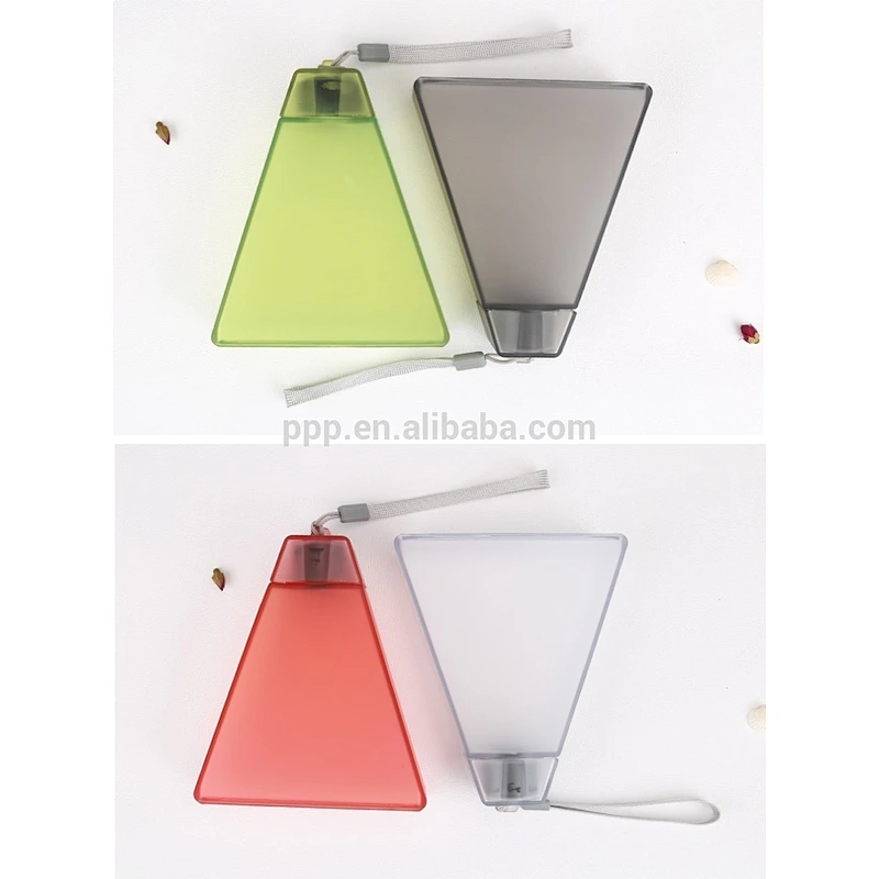 factory wholesale 260ml single wall plsatic logo customized Triangular flat water bottle with handle/color optional/portable