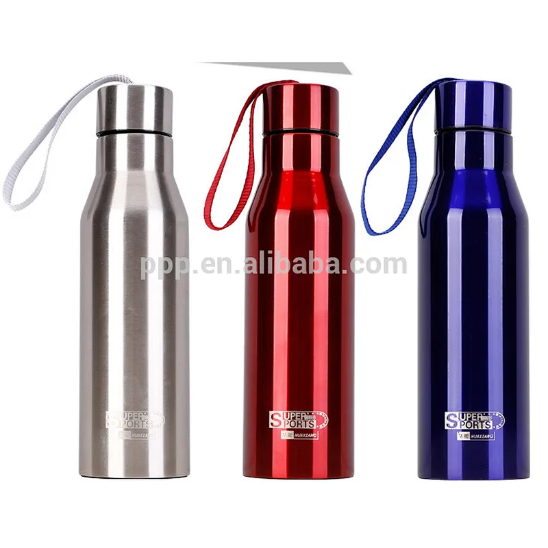 single wall stainless steel portable sports water bottle with string