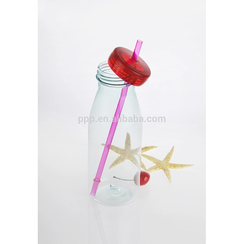 350ml/500ml food grade BPA free factory direct wholesale logo customized single wall plastic bottle with straw