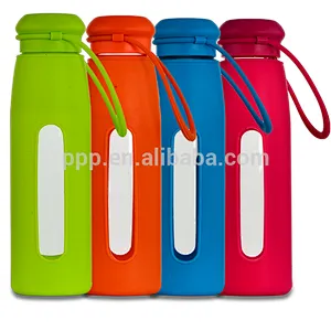 single wall borosilicate glass water tumbler with cover/clear body/portable with fixed silicon handle