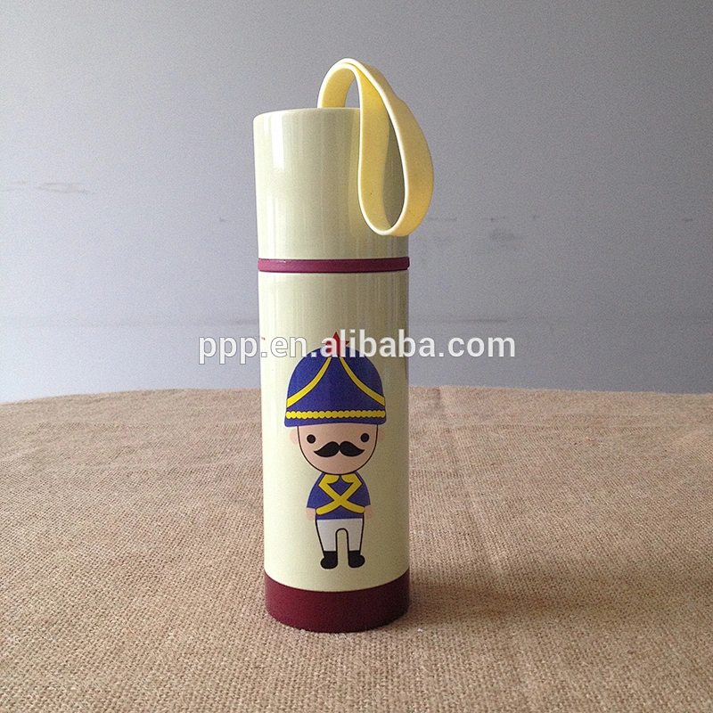 Double wall stainless steel heat tranfer vacuum bottle with strap